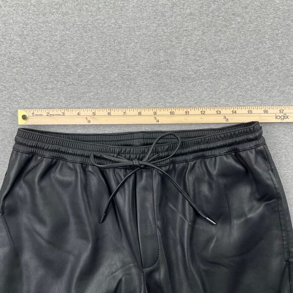 MANGO Womens Faux Leather Pants Large Black Tapered Leg Drawstring Waist Pull On - Picture 6 of 16